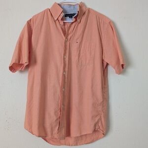Tommy Hilfiger Short-Sleeve Button Down Shirt, Peach, 100% Cotton, Size Small